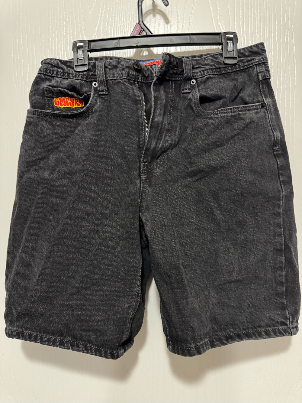Empyre Black Washed Denim Patch Pocket Shorts